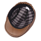 JM Houndstooth Genuine Leather Duckbill Flat Cap