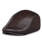 JM Houndstooth Genuine Leather Duckbill Flat Cap
