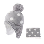 Kids Winter Dotted Earflaps Pom-Pom Beanie