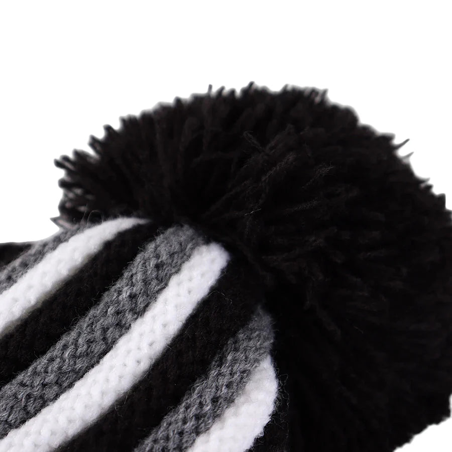 Kids Winter Striped Pom-Pom Earflap Beanie