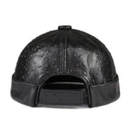 Knurled Black Genuine Leather Docker Cap