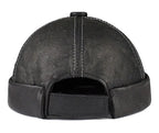 Knurled Black Genuine Leather Docker Cap