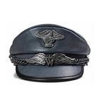 LWY Blue Genuine Leather Military Sailor Cap