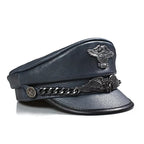 LWY Blue Genuine Leather Military Sailor Cap