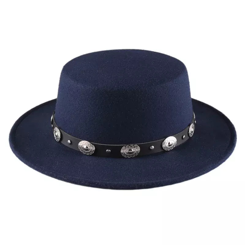 Navy blue cotton boater hat – classic cotton boater hat