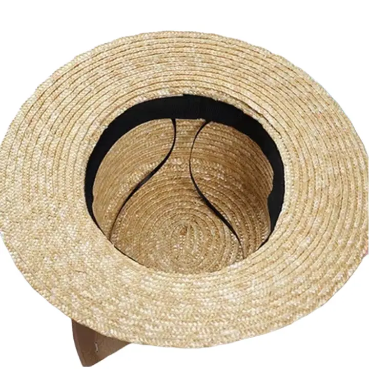 Khaki Straw Boater Hat – close-up view