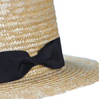 Khaki Straw Boater Hat with ribbon – classic straw hat