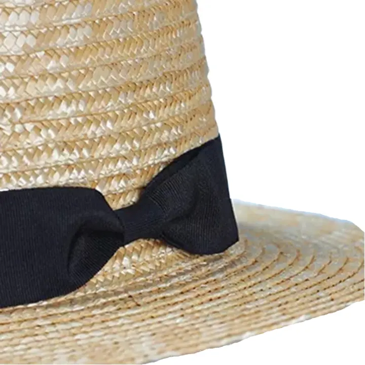 Khaki Straw Boater Hat with ribbon – classic straw hat