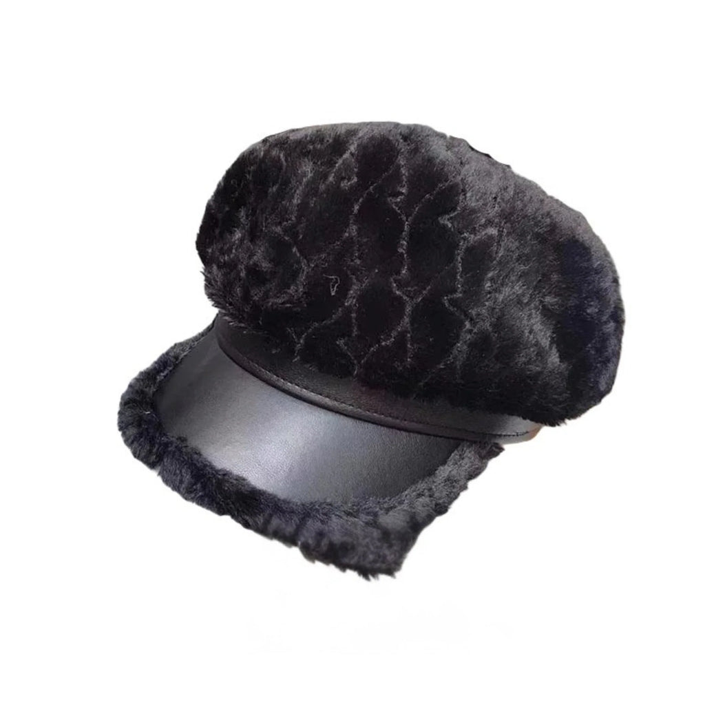 Laurent Women Plush Leather 8-Panels Baseball Cap