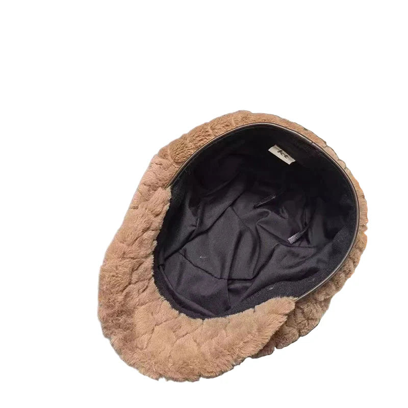 Laurent Women Plush Leather 8-Panels Baseball Cap