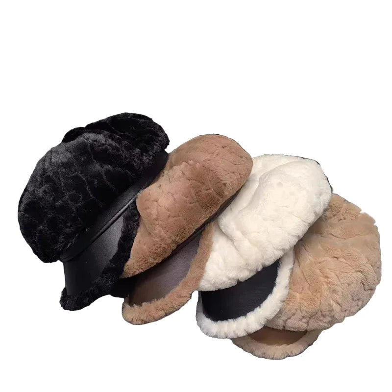 Laurent Women Plush Leather 8-Panels Baseball Cap
