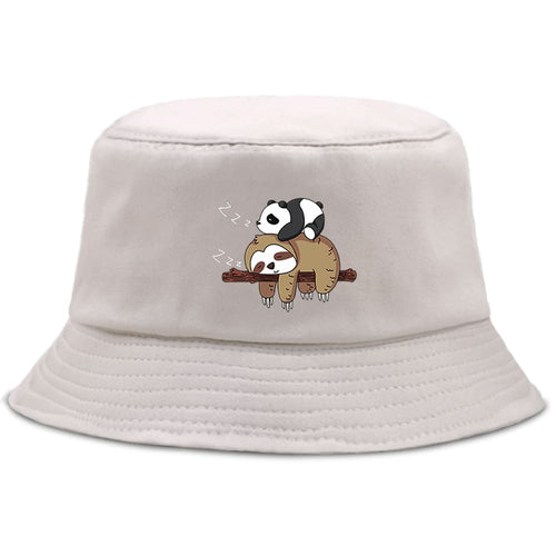 Beige Bucket Hat Unisex Cotton Wide Brim - Summer Sun Protection Panda