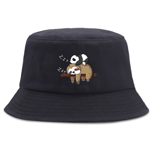 Black Bucket Hat Unisex Cotton Wide Brim - Summer Sun Protection Panda