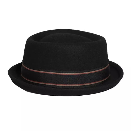 Black Le Mans Wool Felt Porkpie Hat back view