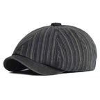 Lens Striped Cotton Newsboy Cap