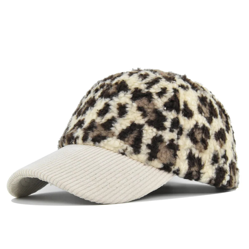 Leopard Furry Corduroy Baseball Cap