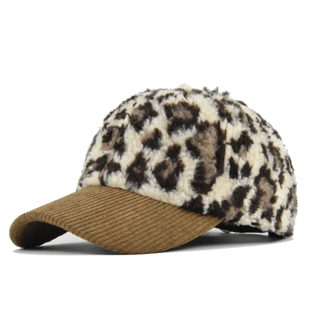 Leopard Furry Corduroy Baseball Cap