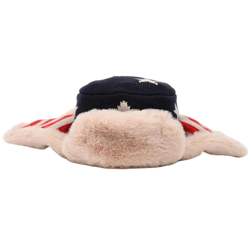 EEUU Flag Winter Knit Fur Bomber Hat