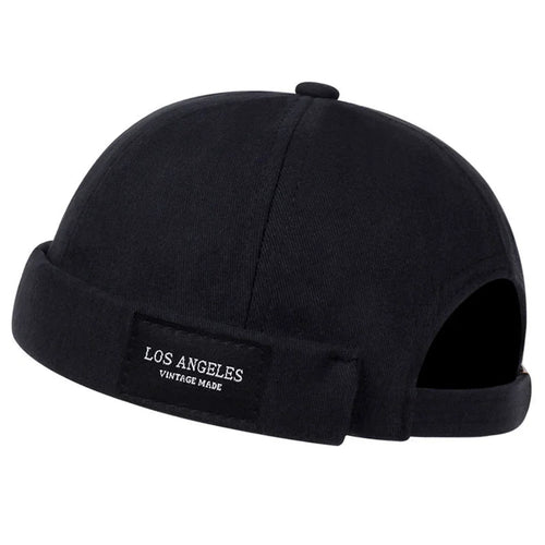 Black Brimless Docker Cap