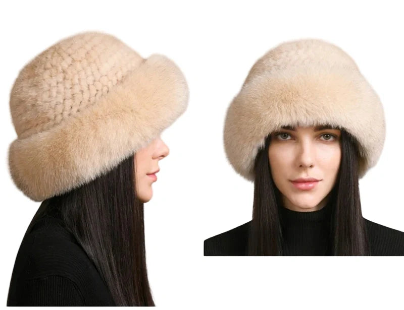 Maine Winter Woman Natural Mink Fur Russian Bucket Hat