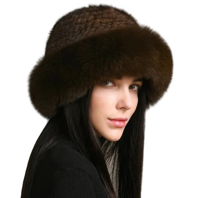 Maine Winter Woman Natural Mink Fur Russian Bucket Hat