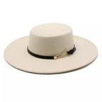 Beige with black Wide Brim Boater Hat – adjustable cotton boater