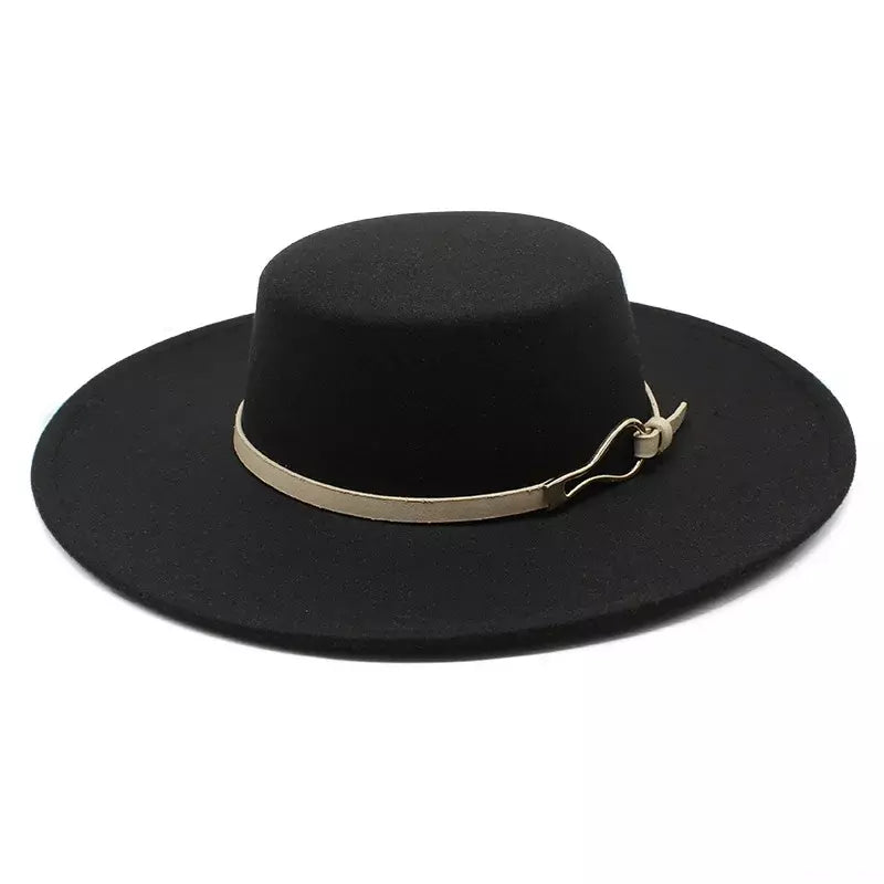 Black with beige Wide Brim Boater Hat – adjustable cotton boater style