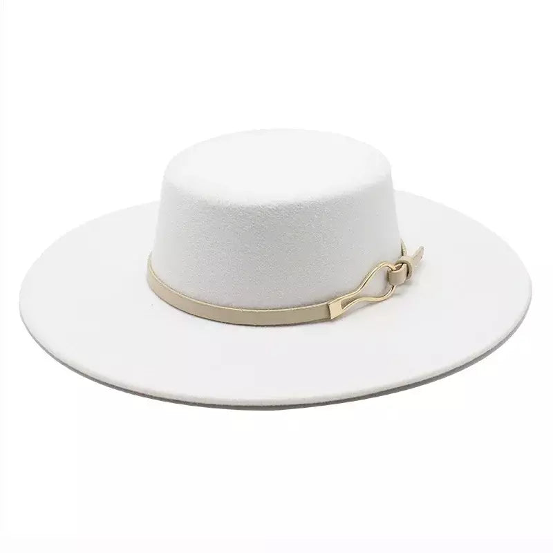 White and beige Wide Brim Boater Hat – cotton classic boater style