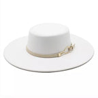 White and beige Wide Brim Boater Hat – cotton classic boater style