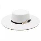 White and black Wide Brim Boater Hat – cotton classic boater style for men