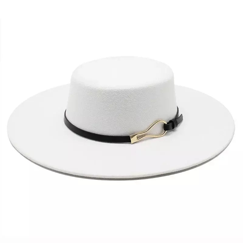 White and black Wide Brim Boater Hat – cotton classic boater style for men