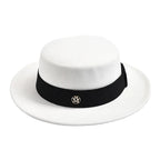 White and black Retro Felt Boater Hat with belt