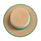 Raffia boater hat top view – natural raffia hat
