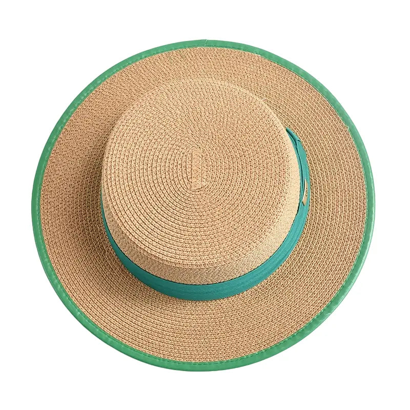 Raffia boater hat top view – natural raffia hat