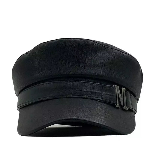 Black Leather Sailor Cap front view