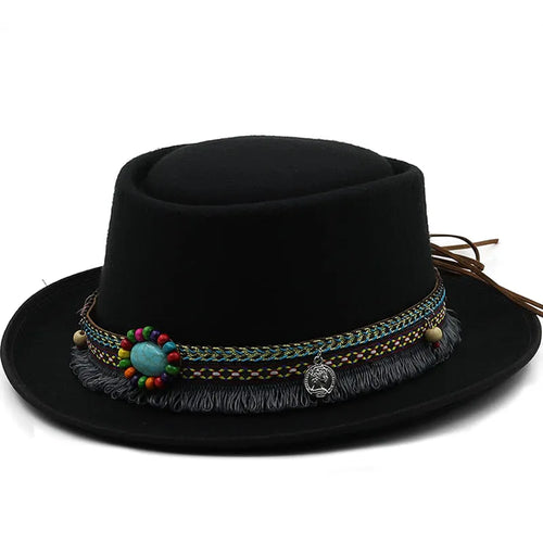 Black Bohemian Cotton Porkpie Hat