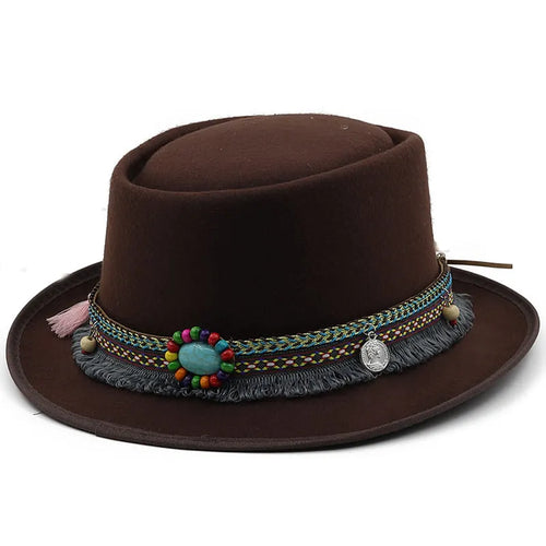 Brown Bohemian Cotton Porkpie Hat