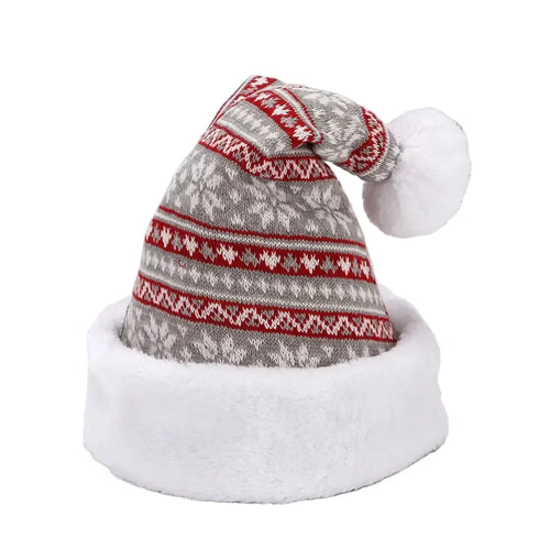 Gray and red Christmas Pom Pom Beanie