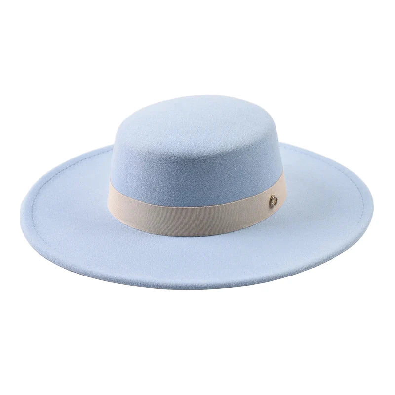 Blue and sky blue Wide Brim Boater Hat – adjustable wide brim