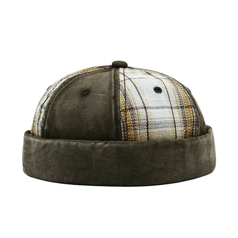 Michigan Patchwork Tartan Cotton Brimless Docker Cap