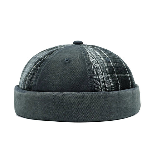 Gray and tan Brimless Docker Cap