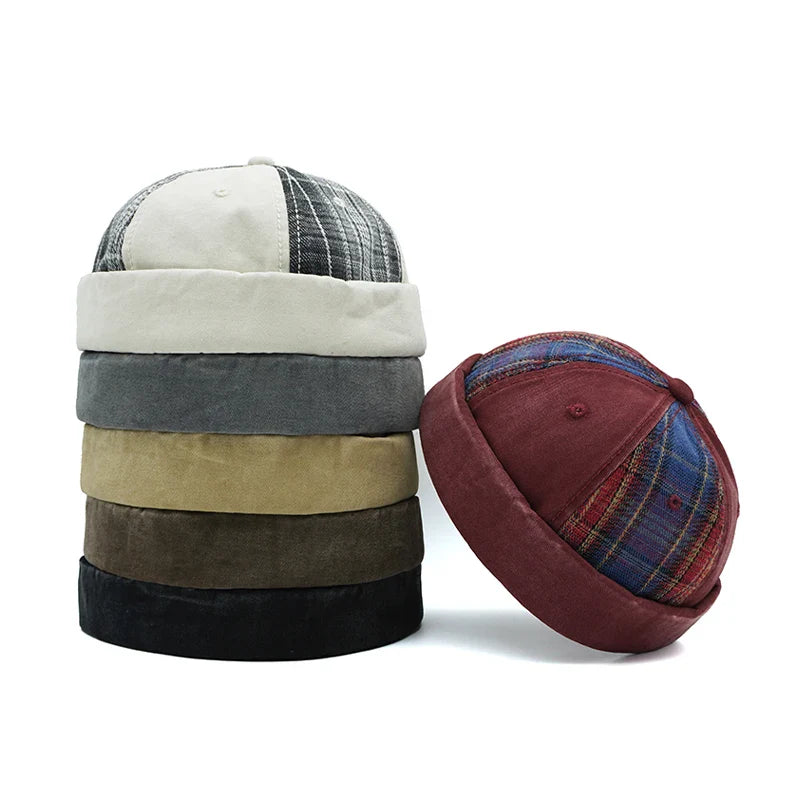 Michigan Patchwork Tartan Cotton Brimless Docker Cap