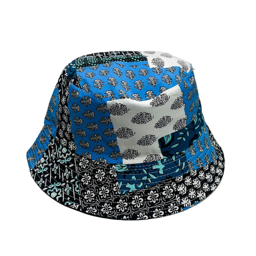 Blue Bucket Hat Adjustable Floral Cotton Acrylic Blend Summer Cold