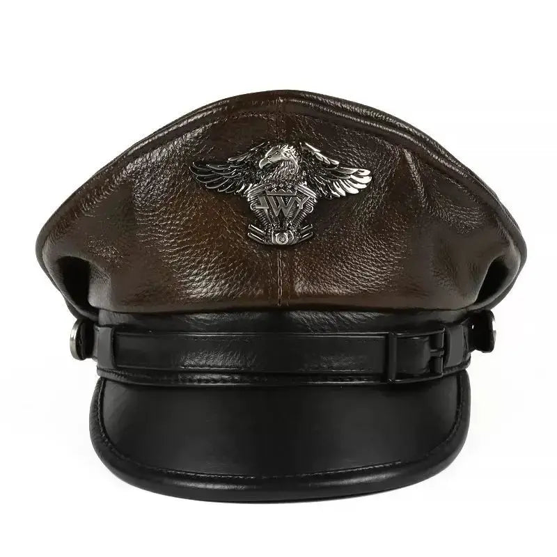 Military Captain Genuine Leather Sailor Cap