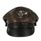 Military Captain Genuine Leather Sailor Cap