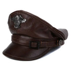 Military Captain Genuine Leather Sailor Cap