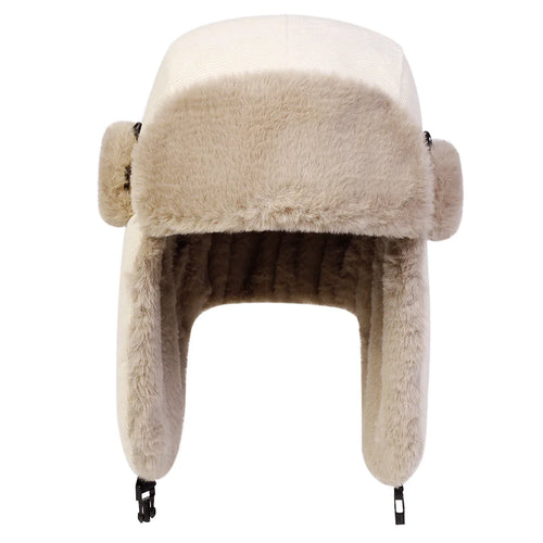 Beige and tan Corduroy Trapper Hat
