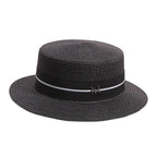 Black Summer Straw Boater Hat – lightweight straw summer hat
