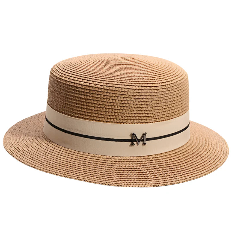 Khaki Summer Straw Boater Hat – lightweight straw summer hat
