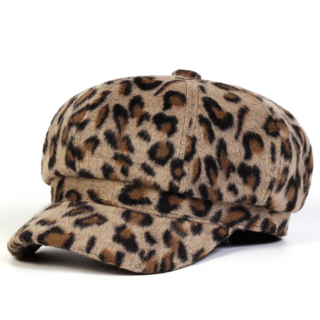 Mumford Women Leopard Print Plush Newsboy Cap